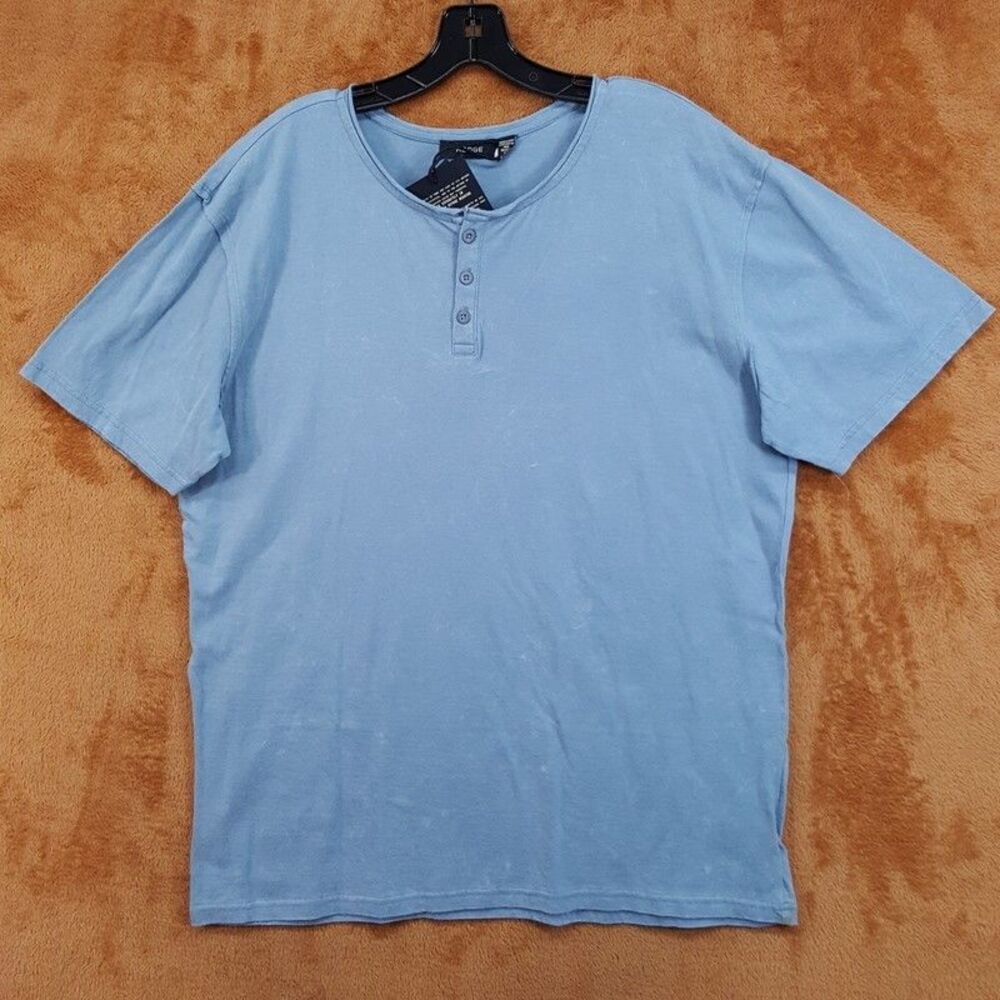 HEDGE Shirt Mens XL Blue Pullover Henley Mineral Wash Slub 100% Cotton Casual